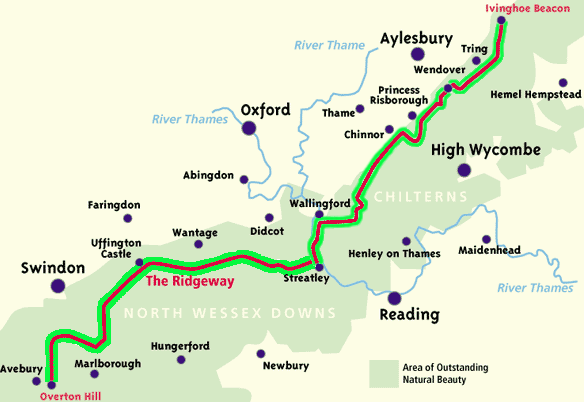 Ridgeway footpath map - from Ivinghoe Beacon to Overton Hill